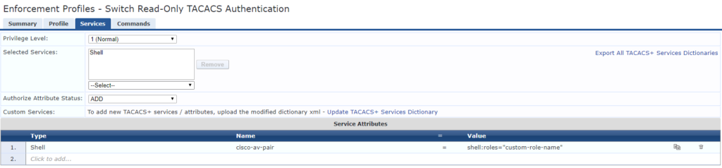 Clearpass CPPM TACACS+ Enforcement Profile